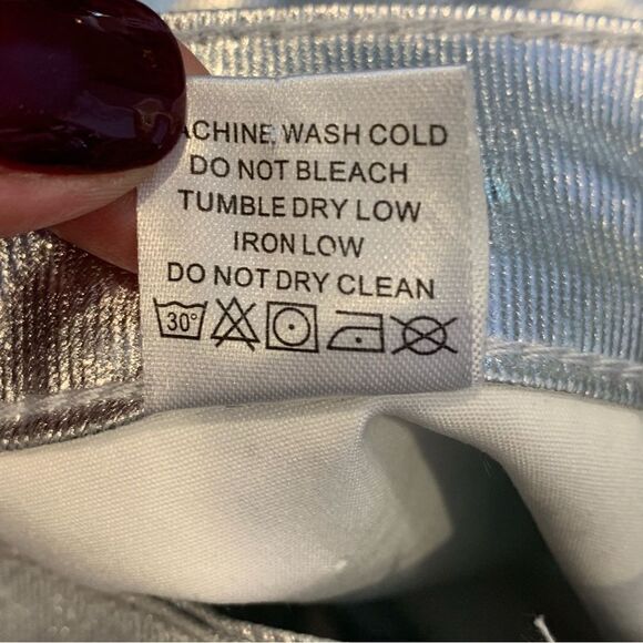 Fashion Nova Felt A Spark Metallic Straight Leg Pants Size 15 Silver - Picture 8 of 10